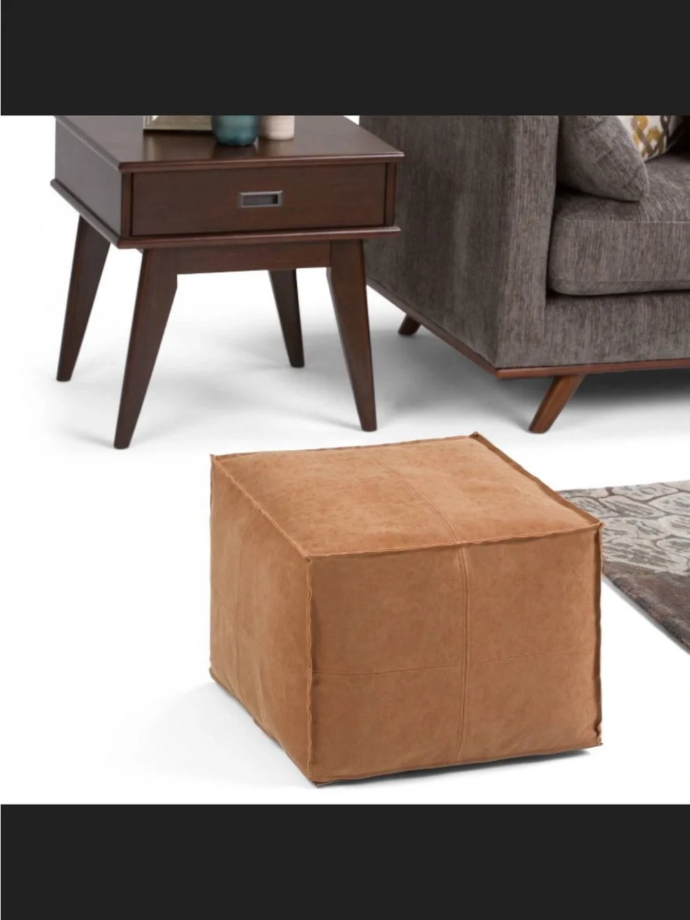 Wendal Square Pouf ottoman Distressed Fuax leather Brown - WyndenHall